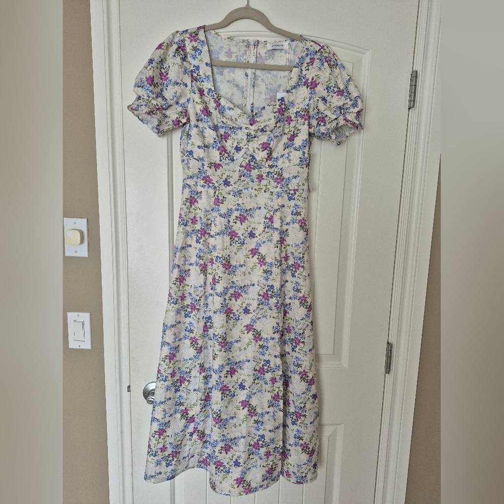 Angel Eye Floral Print Maxi Dress with Puff Sleeves